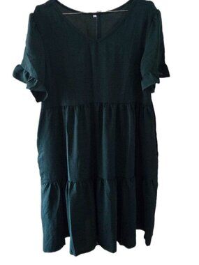 Qegar Emerald Green Boho Style Ruffle Short Sleeve Dress